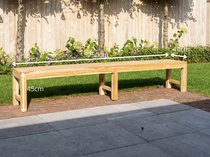 Teak-Parkbank Napoli ohne Rückenlehne 250 cm