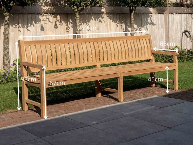 Bergamo Teak-Gartenbank 260 cm mit Rückenlehne