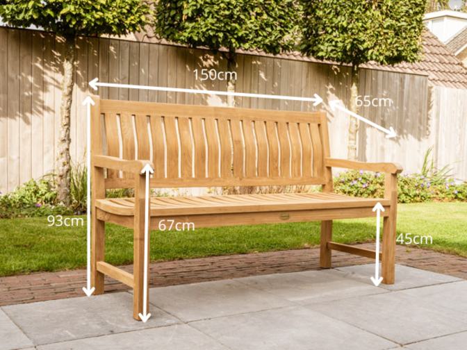 Teak-Gartenbank Bergamo 150 cm mit Rückenlehne
