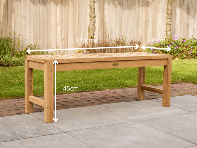 Teak Gartenbank Bergamo 120 cm ohne Rückenlehne