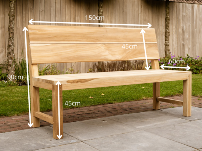 Teak-Parkbank Napoli 150 cm mit Rückenlehne
