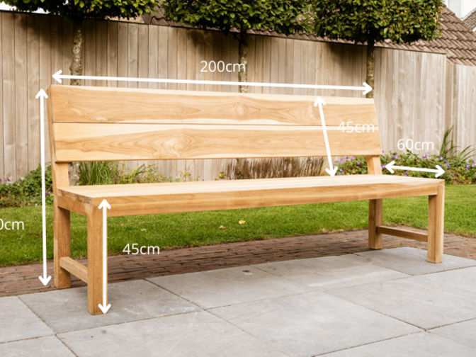 Teak-Parkbank Napoli 200 cm  mit Rückenlehne