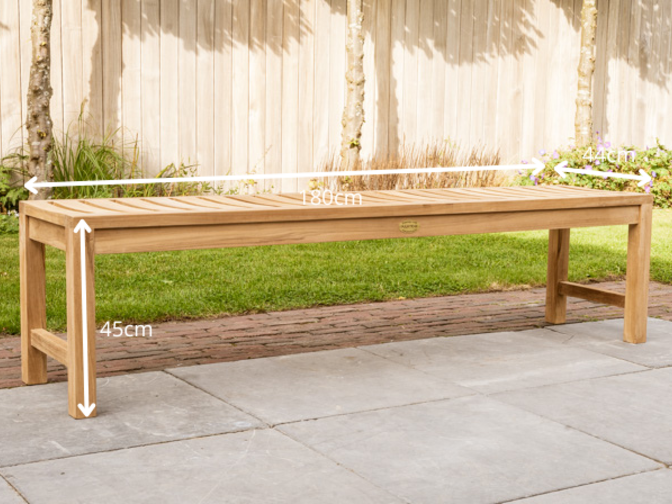Teak Gartenbank Bergamo 180 cm ohne Rückenlehne