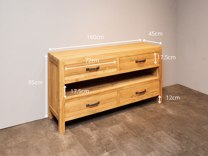 Badezimmerschrank aus Teakholz 160x45x85cm - Natur