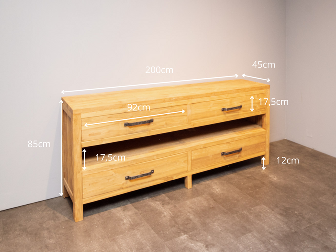 Teak-Badezimmerschrank 200x45x85 cm – naturbelassen