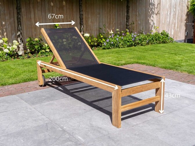 Trento-Teak-Liege mit Batyline in Schwarz