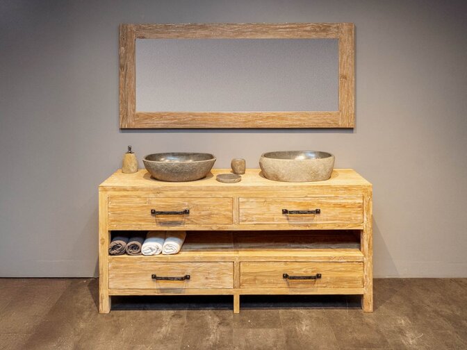 Badmöbel-Set aus Holz 180 cm – White Wash