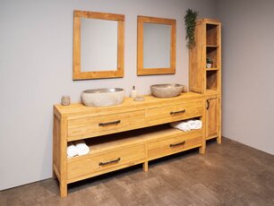 Badmöbel-Set 200 cm naturfarben inkl. Schrank Spiegeln und Waschbecken