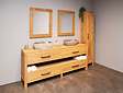 Badmöbel-Set 200 cm naturfarben inkl. Schrank Spiegeln und Waschbecken