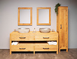 Badmöbel-Set 200 cm naturfarben inkl. Schrank Spiegeln und Waschbecken