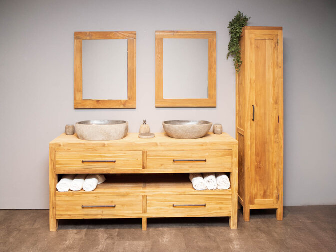 Badezimmermöbel-Set 180 cm Natur inkl. Schrank Spiegel und Waschbecken