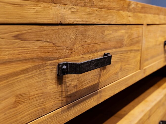 Badezimmermöbel-Set aus Holz 180 cm Natur inkl. Schrank Spiegel und Waschbecken