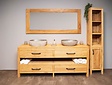 Badezimmermöbel-Set aus Holz 200 cm Naturfarbe inkl. Schrank Spiegel und Waschbecken