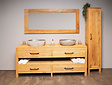 Badezimmermöbel-Set aus Holz 200 cm Naturfarbe inkl. Schrank Spiegel und Waschbecken