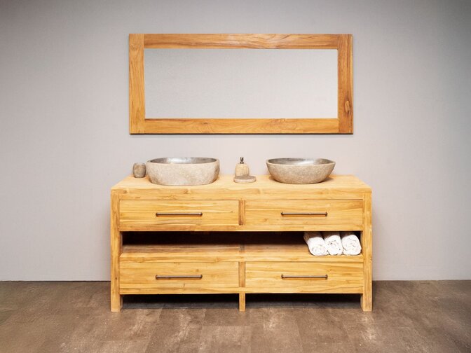 Badezimmermöbel-Set 180 cm Naturfarbe inkl. Spiegel und Waschbecken