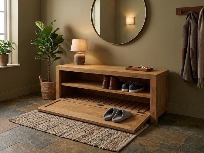 Teak-Schuhschrank 130 cm – Natur