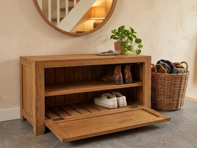 Teak-Schuhschrank 90 cm – Natur