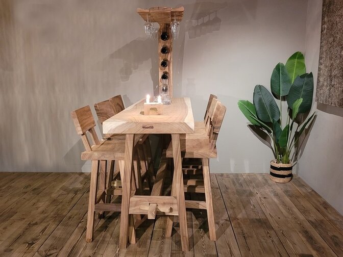 Mancave-Stehtisch 60 x 200 cm mit 6 Stehtischhockern