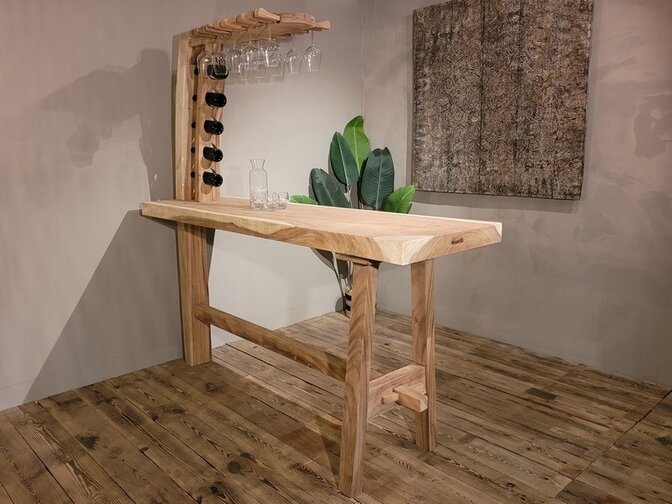 Stehtisch mit Glas und Flaschenhalter 60 x 200 cm