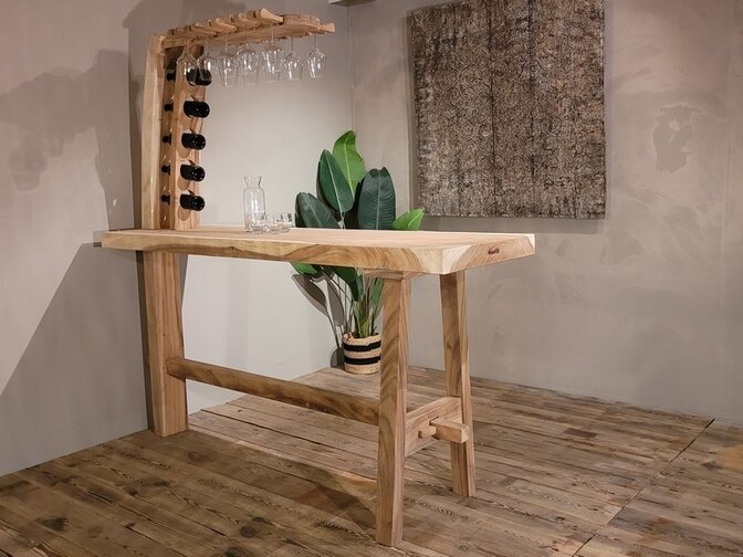Stehtisch mit Glas und Flaschenhalter 60 x 200 cm
