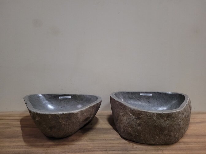 2 Flusssteinwaschbecken 47x43x15cm FL21324