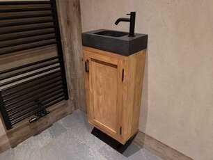 Waschbeckenunterschrank aus Teakholz mit Waschbecken komplett – Natur