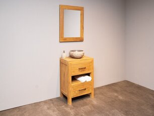 Teak Badmöbel-Set 60 cm naturfarben mit Spiegel und Waschbecken