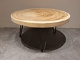 Runder Couchtisch mit Hairpins & Baumstamm-Tischplatte 80x41 cm