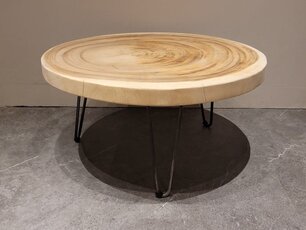 Runder Couchtisch mit Hairpins & Baumstamm-Tischplatte 80x41 cm