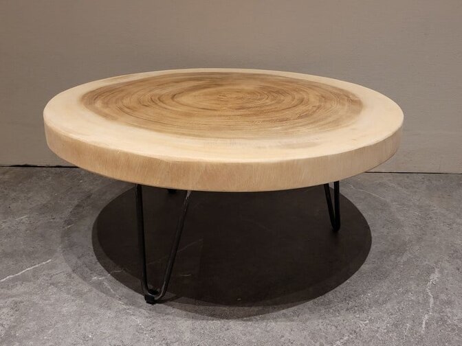 Runder Couchtisch mit Hairpins & Baumstamm-Tischplatte 70 x 31 cm