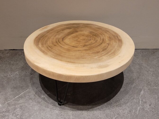 Runder Couchtisch mit Hairpins & Baumstamm-Tischplatte 70 x 31 cm