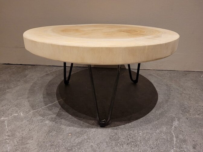 Runder Couchtisch mit Hairpins & Baumstamm-Tischplatte 60 x 41 cm