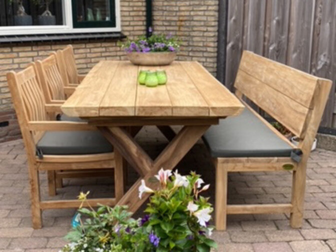 Teak-Baumstamm-Tischplatte für Outdoor 90 x 200 cm