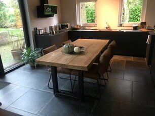 Tischplatte aus Teak-Baumstamm für den Innenbereich 90x200cm