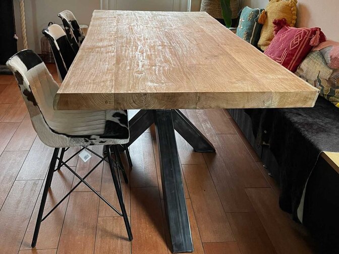 Tischplatte aus Teak-Baumstamm für den Innenbereich 90x200cm