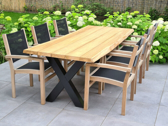 Tischplatte aus Teak-Baumstamm 95x240cm für den Außenbereich