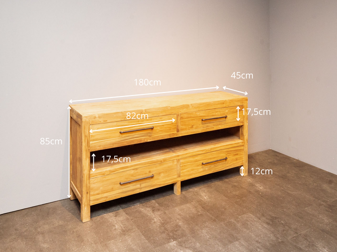 Teak-Badezimmerschrank 180 x 45 x 85 cm – Natur