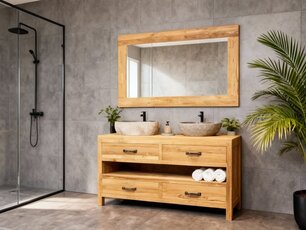 Badezimmermöbel-Set 160 cm naturfarben inkl. Spiegel und Waschbecken