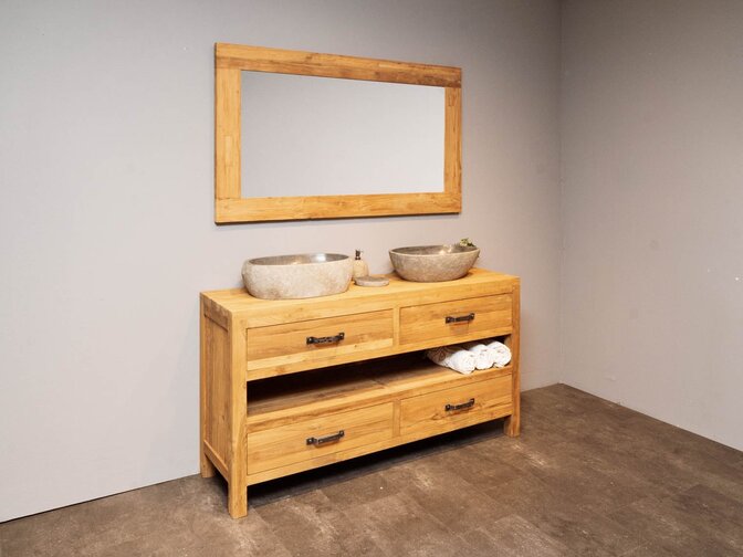 Badezimmermöbel-Set 160 cm naturfarben inkl. Spiegel und Waschbecken
