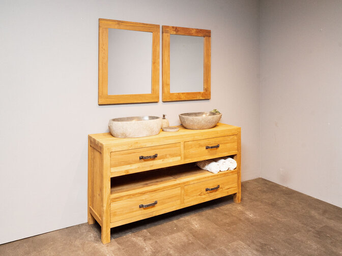 Badezimmermöbel-Set 160 cm naturfarben inkl. Spiegel und Waschbecken
