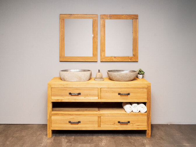 Badezimmermöbel-Set 160 cm naturfarben inkl. Spiegel und Waschbecken