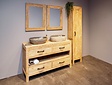 Teak-Badezimmermöbel-Set White Wash 140 cm mit Schrank, Spiegel, Waschbecken