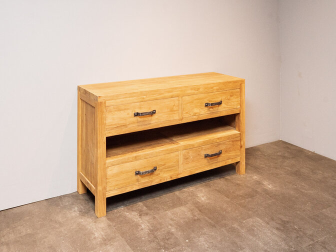 Badezimmermöbel-Set aus Teakholz 140 cm naturbelassen inkl. Spiegel und Waschbecken