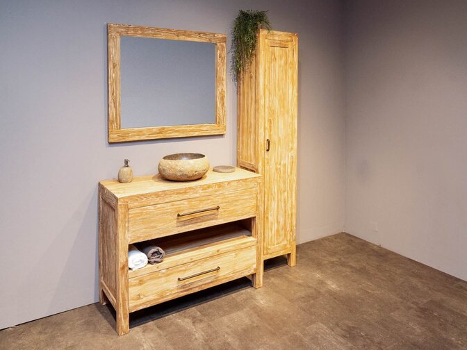 Badmöbel-Set aus Holz 110 cm With Wash mit Schrank Spiegel und Schüssel