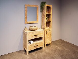 Badmöbel-Set 80 cm White Wash inkl. Schrank Spiegel und Waschbecken