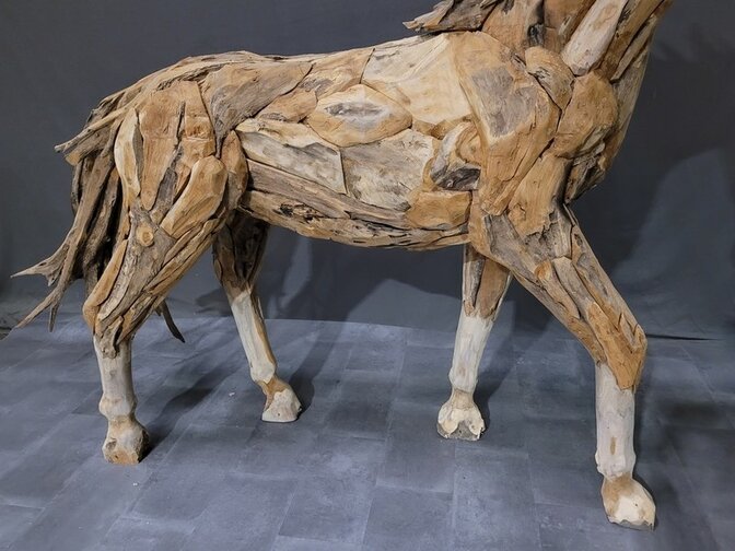 Große Pferd-Holzskulptur aus Treibholz 250 cm
