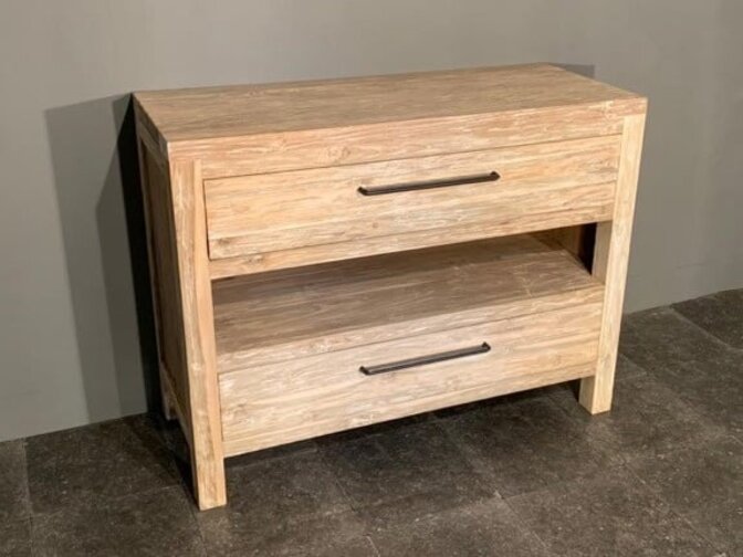 Badezimmerschrank aus Teakholz 110x45x85 cm – White Wash