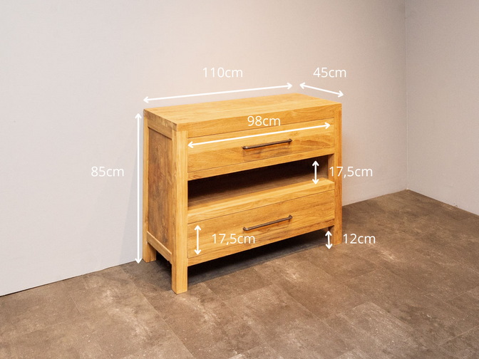 Badezimmerschrank aus Teakholz 110x45x85 cm – naturbelassen