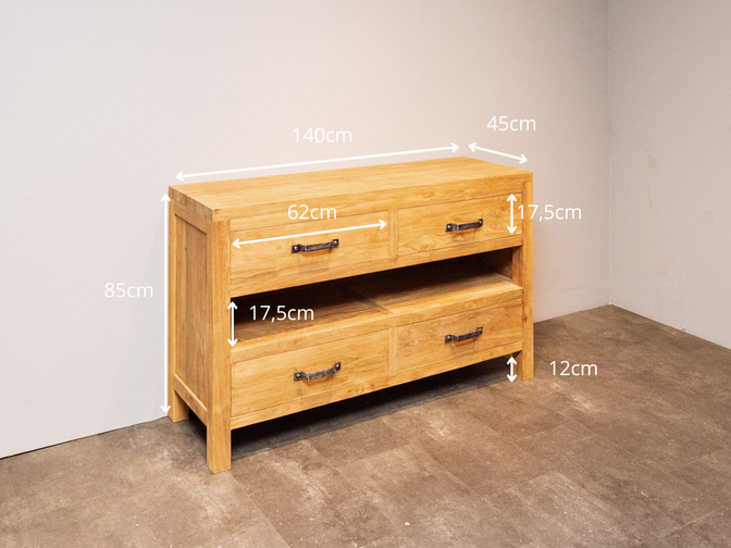 Badezimmerschrank aus Teakholz 140x45x85cm - Natur