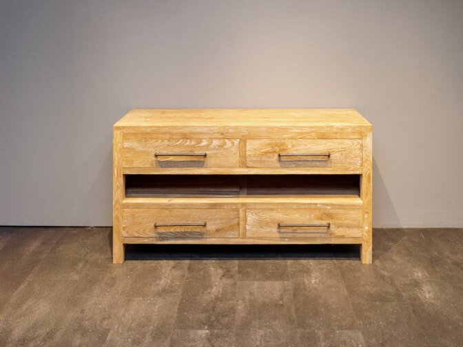 Badezimmerschrank Teakholz 160 x 45 x 85 cm – White Wash